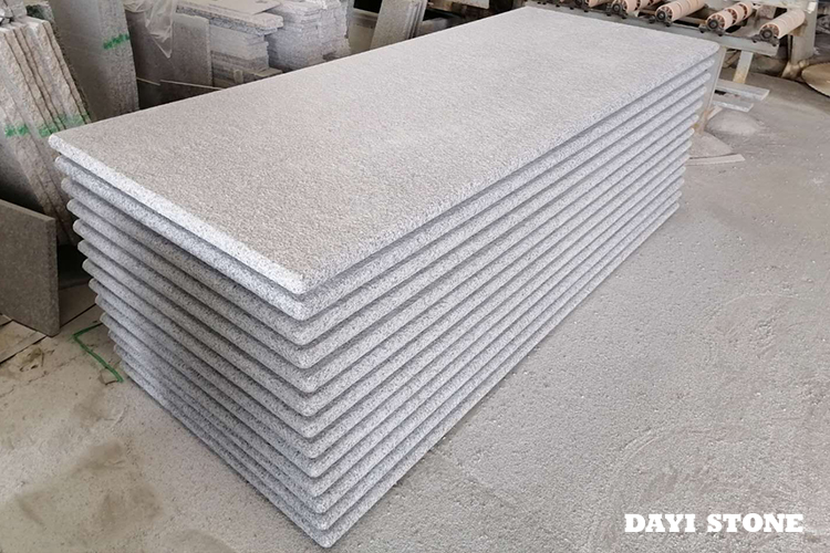 Light Grey Granite Stone Steps Top and front edge bullnose flamed 225x90x4cm